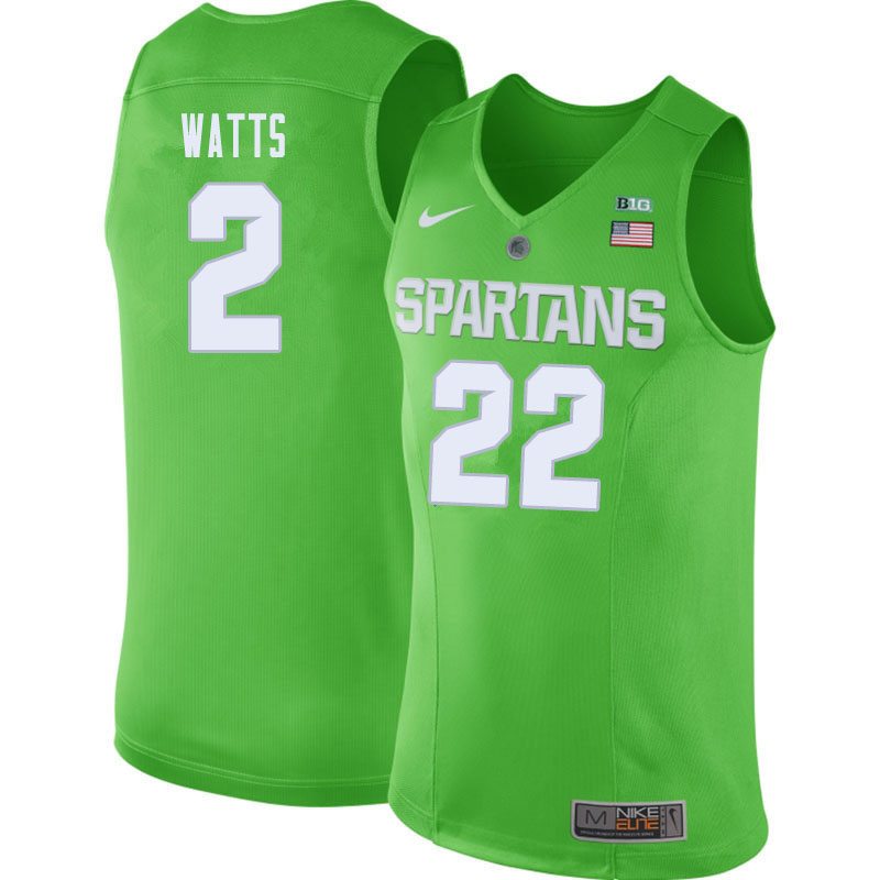 Men #2 Mark Watts Michigan State Spartans College Basketball Jerseys Sale-Apple Green